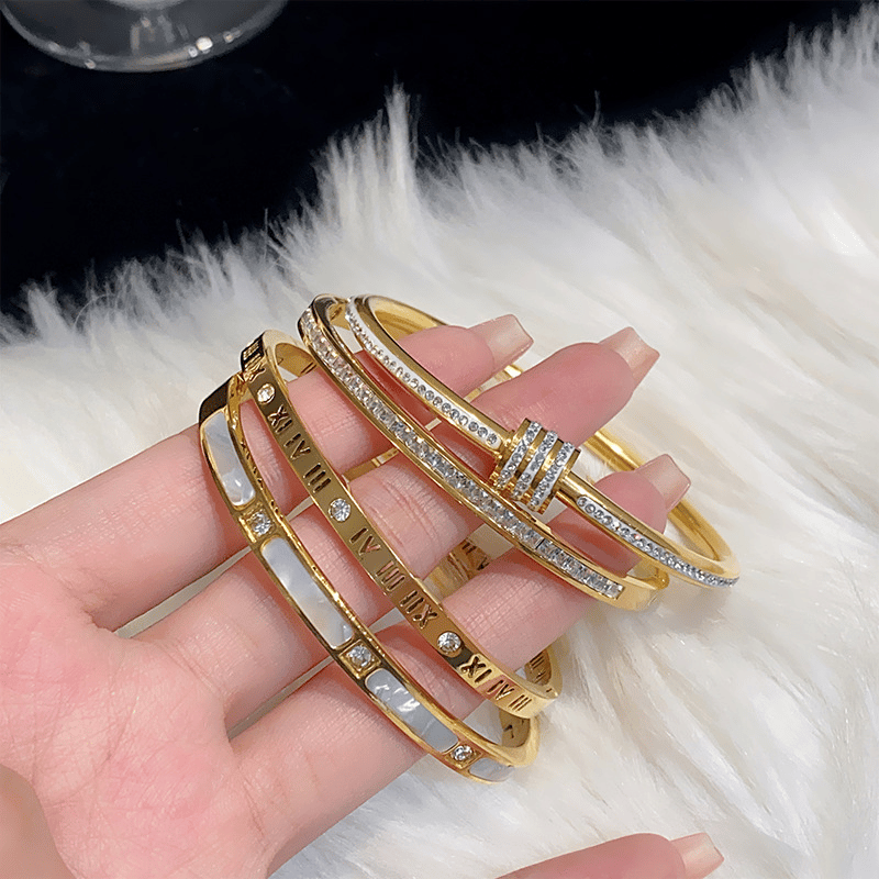5-Piece Elegant Stainless Steel Bracelet Set,  Fashionable Classic Design & Fade-Resistant