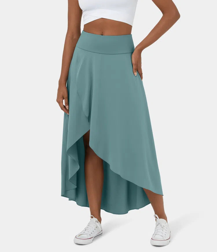 High Waisted High Low Ruffle 2-in-1 Flowy Quick Dry Casual Regular Maxi Skirt