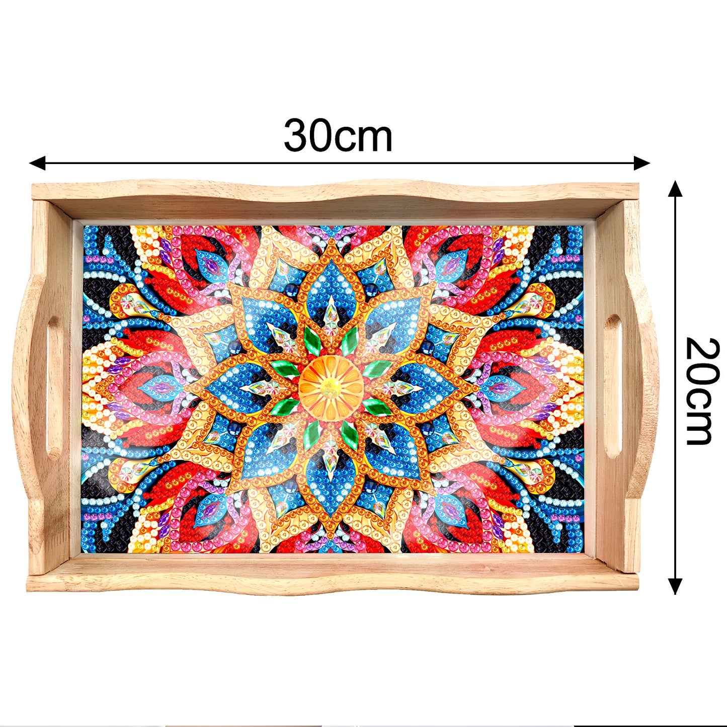 mamymarket™-DIY Diamond Painting Wooden Tray Food Tray with Handle Living Room Decoration Mandala Wooden Tray Kit