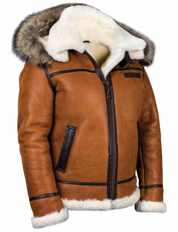 BOMBER B-3 SHEEPSKIN JACKET HOODED WHISKEY[FREE SHIPPING TODAY]