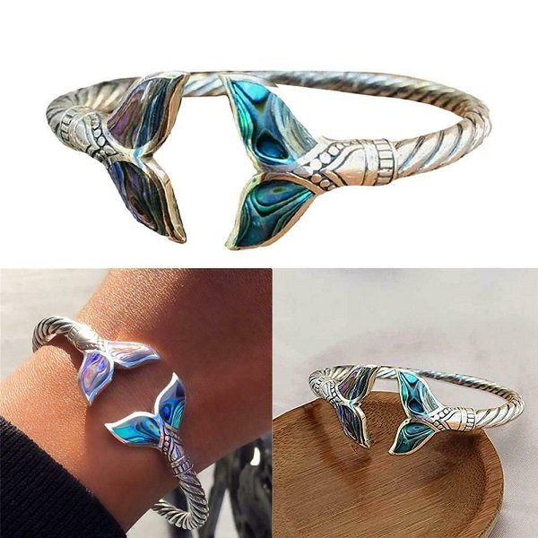 🔥Abalone Shell Mermaid Tail SS Bangle Bracelet