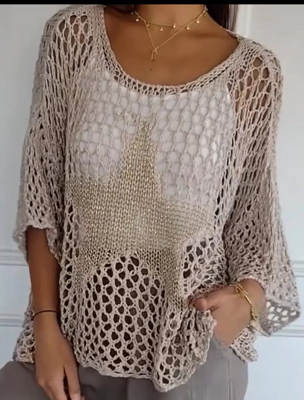 Five-Star Round Neck Hollow Crochet Tops (Buy 2 Free Shipping)