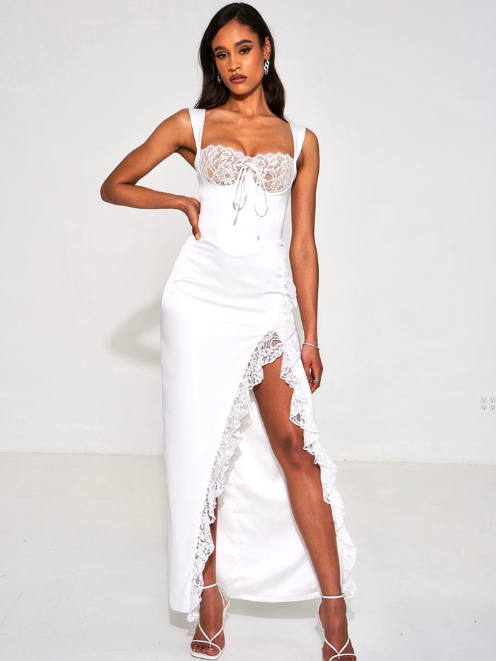 🔥2023New-White Lace Satin Maxi Corset Dress💃-Buy 2 Free Shipping