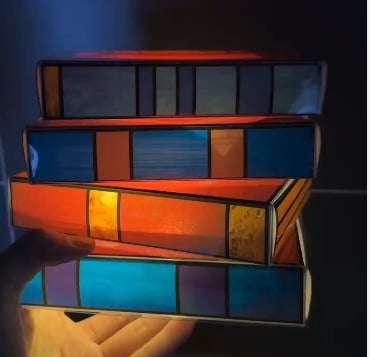 mamymarket™-Stained Plastic Stacked Books Lamp