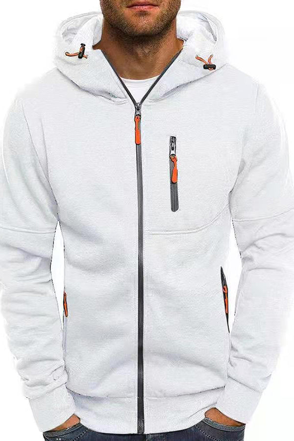 Men's Sports Fitness Leisure Jacquard Sweater Cardigan Hooded Jacket