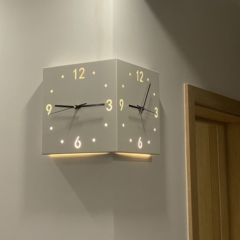 🎈New living room corner double-sided luminous creative clock wall lamp