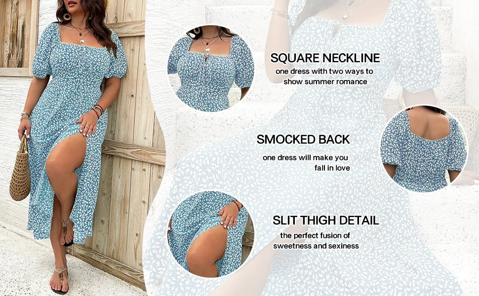 💗Plus Size Split Floral Print Boho Maxi Dress