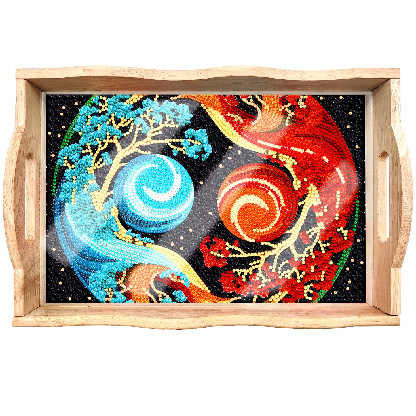 mamymarket™-DIY Diamond Painting Wooden Tray Food Tray with Handle Living Room Decoration Mandala Wooden Tray Kit