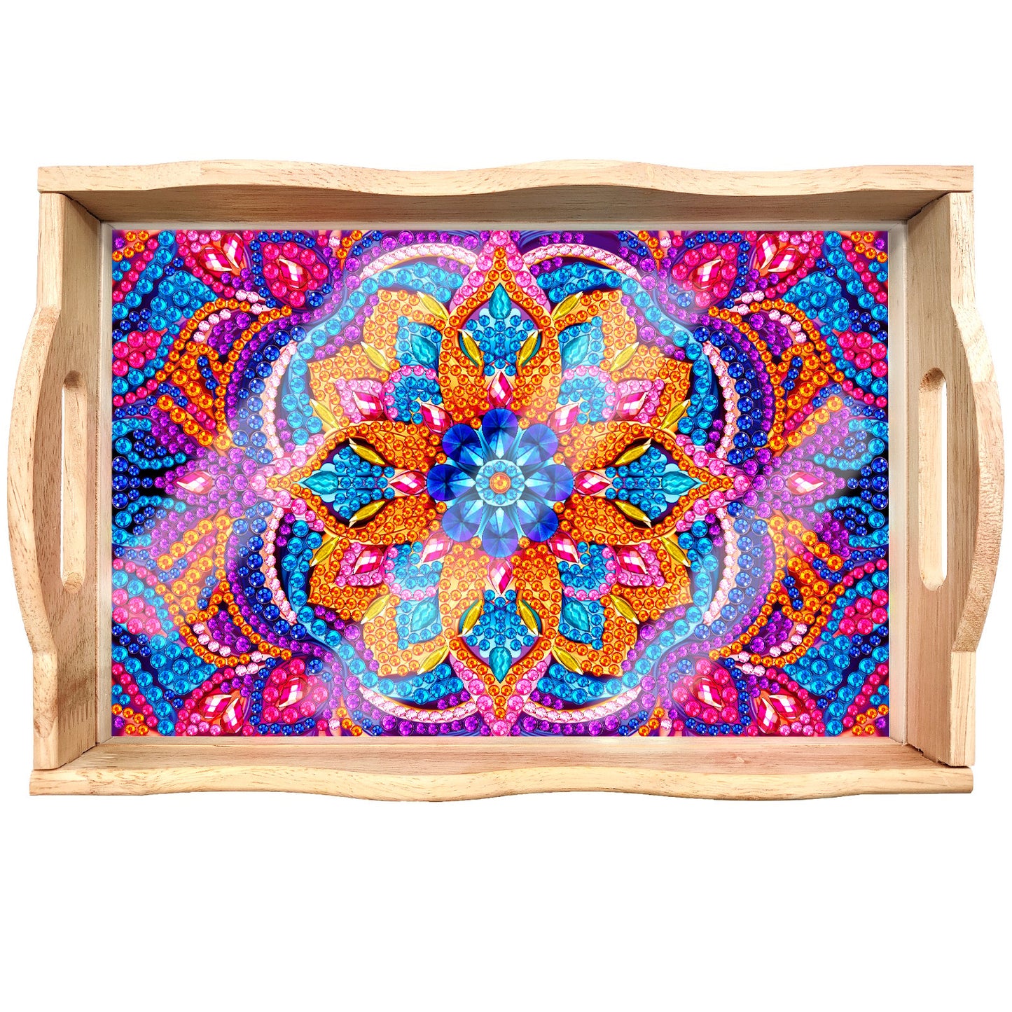 mamymarket™-DIY Diamond Painting Wooden Tray Food Tray with Handle Living Room Decoration Mandala Wooden Tray Kit