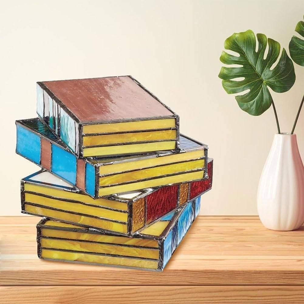 mamymarket™-Stained Plastic Stacked Books Lamp