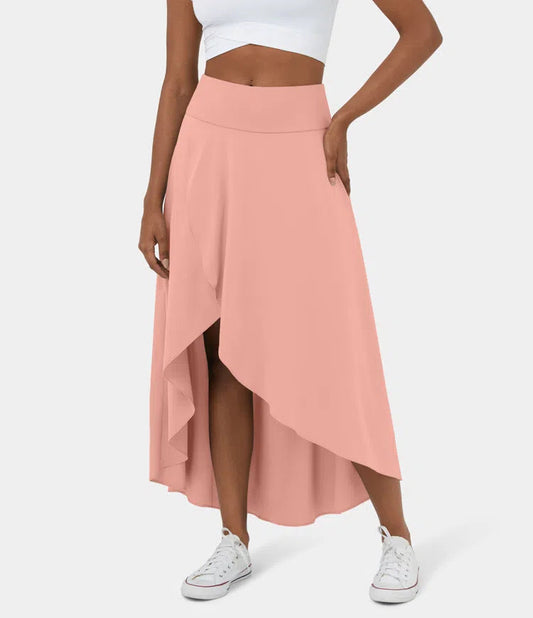 High Waisted High Low Ruffle 2-in-1 Flowy Quick Dry Casual Regular Maxi Skirt