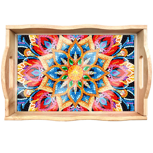 mamymarket™-DIY Diamond Painting Wooden Tray Food Tray with Handle Living Room Decoration Mandala Wooden Tray Kit