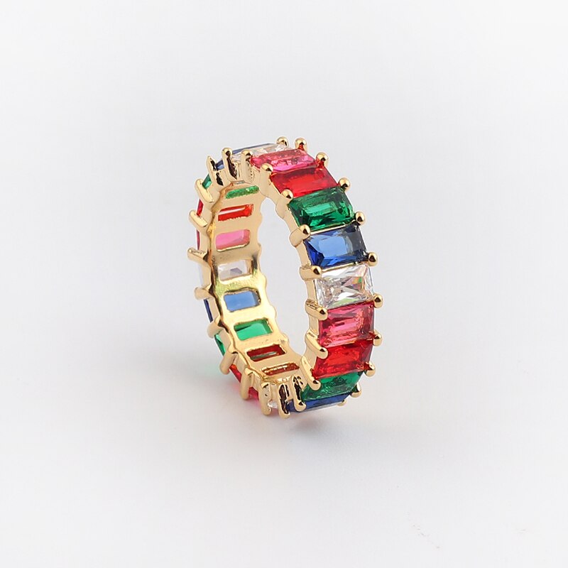 Charm Rhinestone ins Jewelry CZ Gold Lady Rainbow Rings