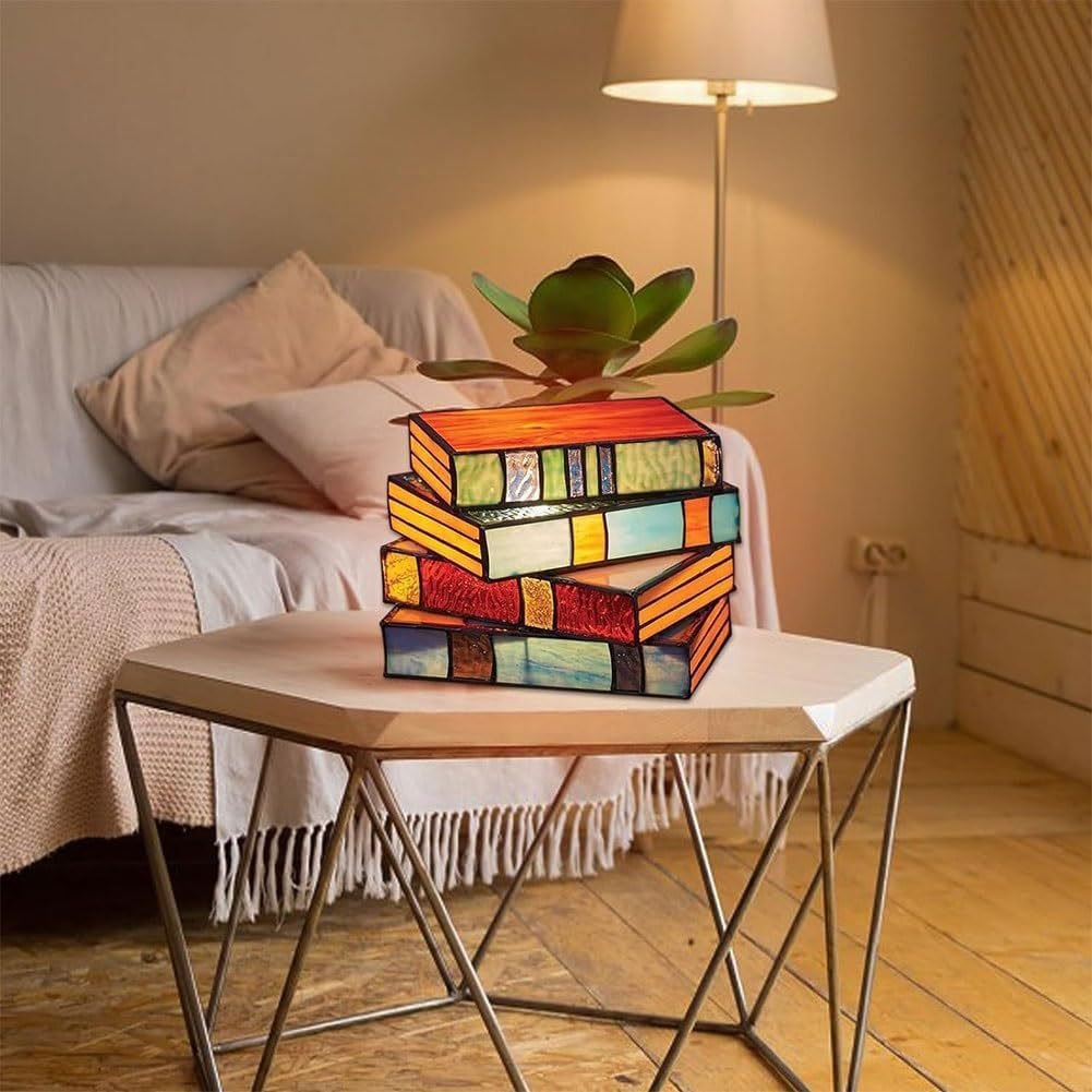 mamymarket™-Stained Plastic Stacked Books Lamp