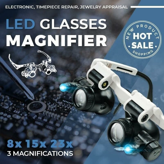 mamymarket™-LED Glasses Magnifier 8x 15x 23x