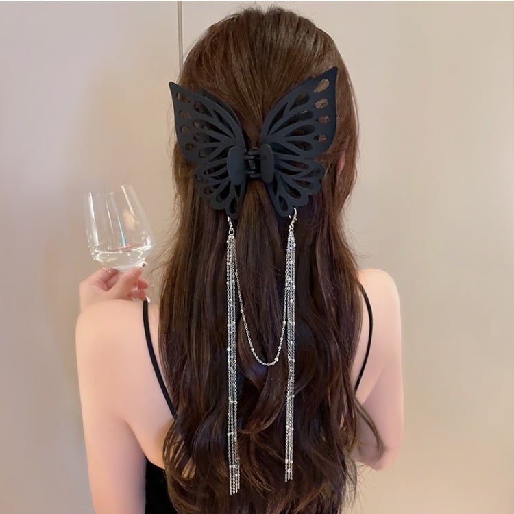 Tassel butterfly hair clip