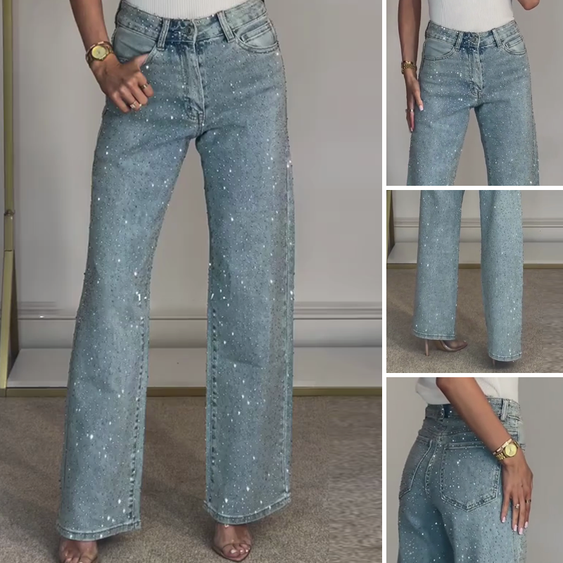 🔥Straight leg jeans with rhinestones✨Become the shining protagonist!✨