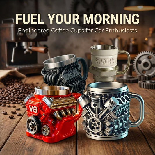 Engine Coffee Mug - 3D V6/V12 Racing Motor Stainless Steel Cup, Car Guy Gift, Mechanic Gift, Gearhead Mug, Fathers Day