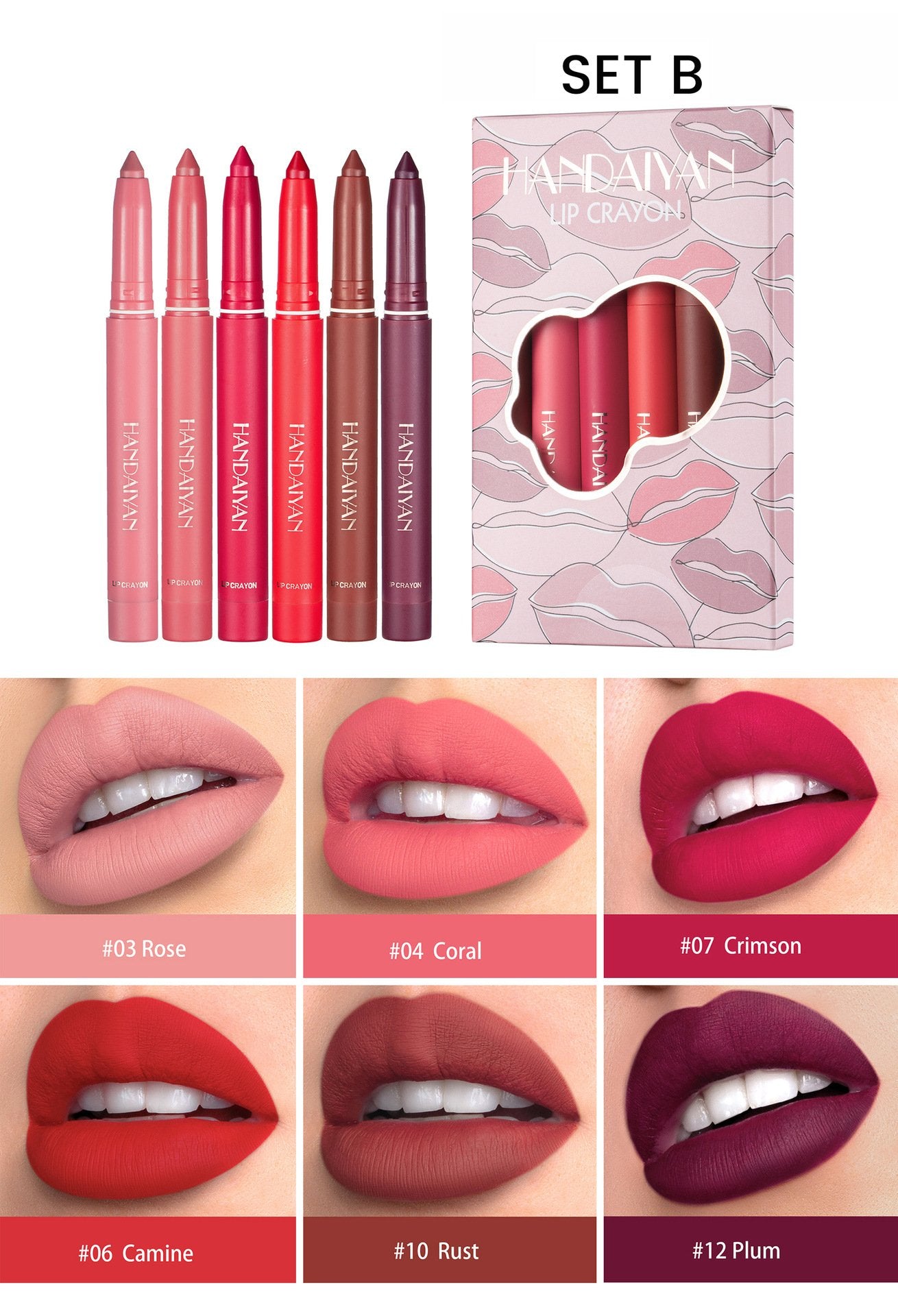 12 Color Rotating Sharpenable Matte Lipstick Pencils