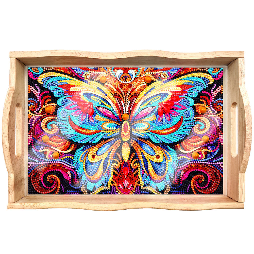 mamymarket™-DIY Diamond Painting Wooden Tray Food Tray with Handle Living Room Decoration Mandala Wooden Tray Kit