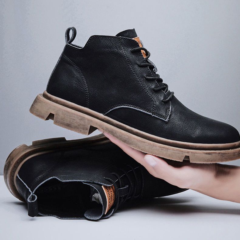 Men's lace-up round toe work casual leather boots