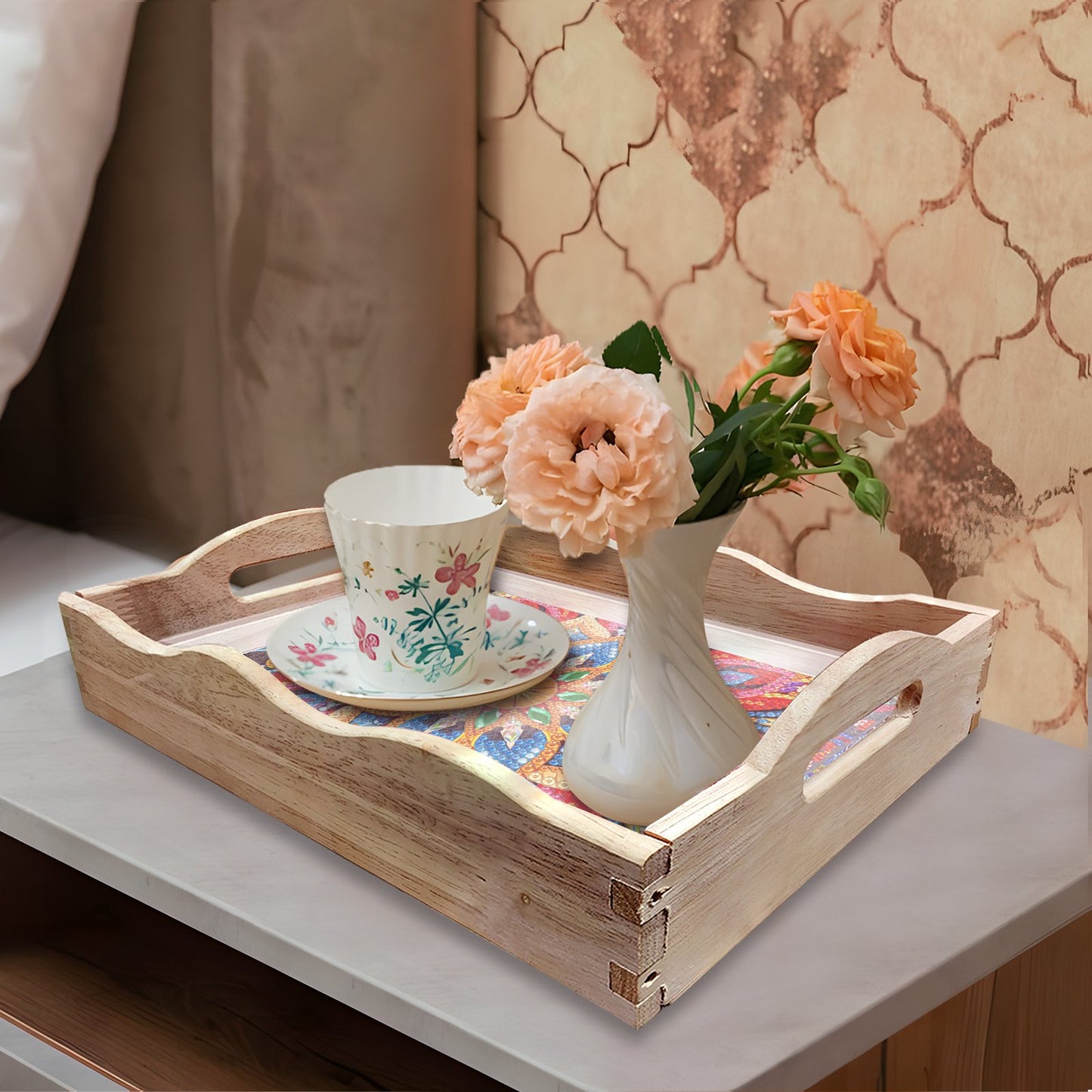 mamymarket™-DIY Diamond Painting Wooden Tray Food Tray with Handle Living Room Decoration Mandala Wooden Tray Kit