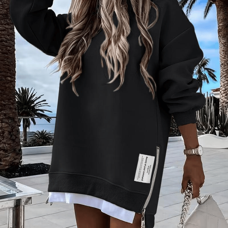 Long Sleeve Pullover Sweatshirt Zipper Slit Casual Dress