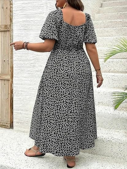 💗Plus Size Split Floral Print Boho Maxi Dress