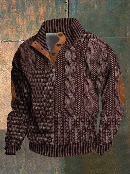 mamymarket™-Elegant texture men's casual retro cashmere stand collar button sweatshirt