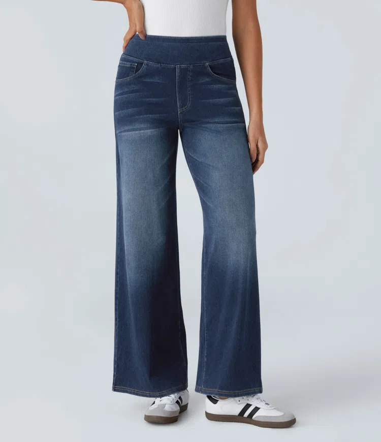 mamymarket™-Quinn Super Stretch High-Waisted Wide Leg Jeans