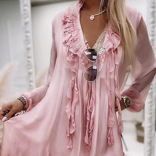 Breathable ruffled chiffon shirt