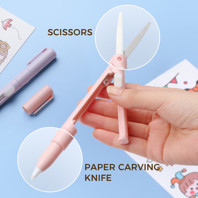 mamymarket™-Mini Folding Pen Scissors Graving Knife for Kids