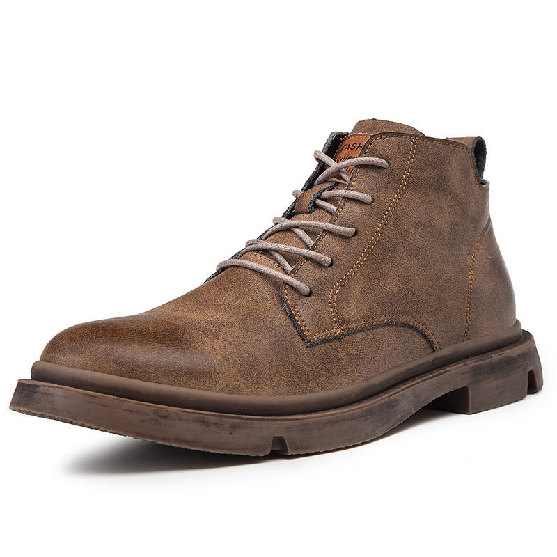 Men's lace-up round toe work casual leather boots