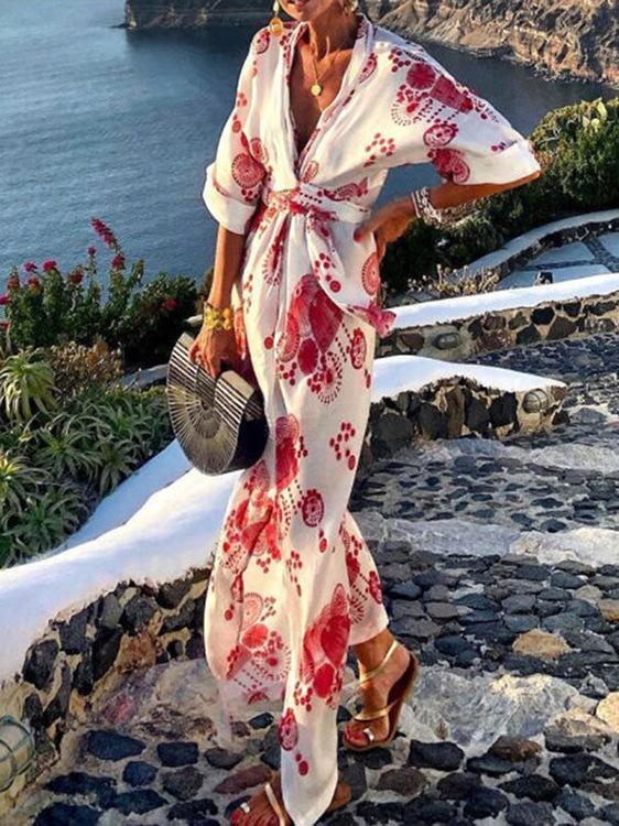 Chic casual long printed maxi dress