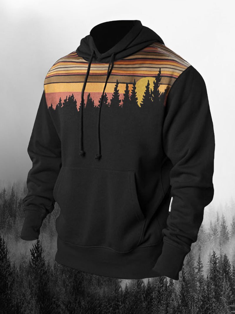 Forest Printed Casual Drawstring Hoodie