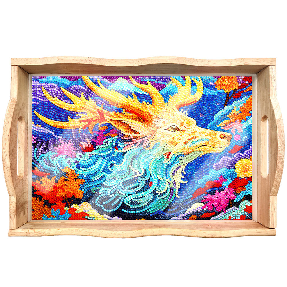 mamymarket™-DIY Diamond Painting Wooden Tray Food Tray with Handle Living Room Decoration Mandala Wooden Tray Kit