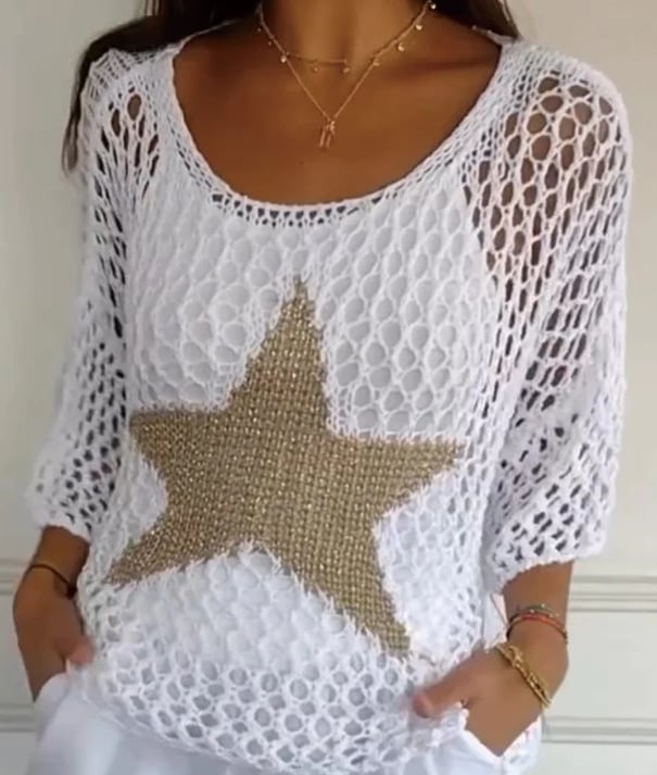 Five-Star Round Neck Hollow Crochet Tops (Buy 2 Free Shipping)