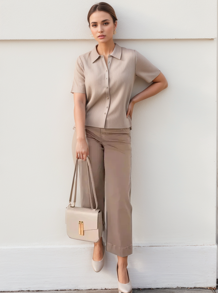 Tummy Control Twill Cropped Wide Leg Pant(Buy 2 Free Shipping)