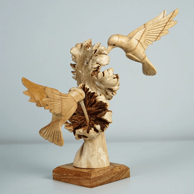 Hummingbird Feeding on a Flower, Handmade Sculpture