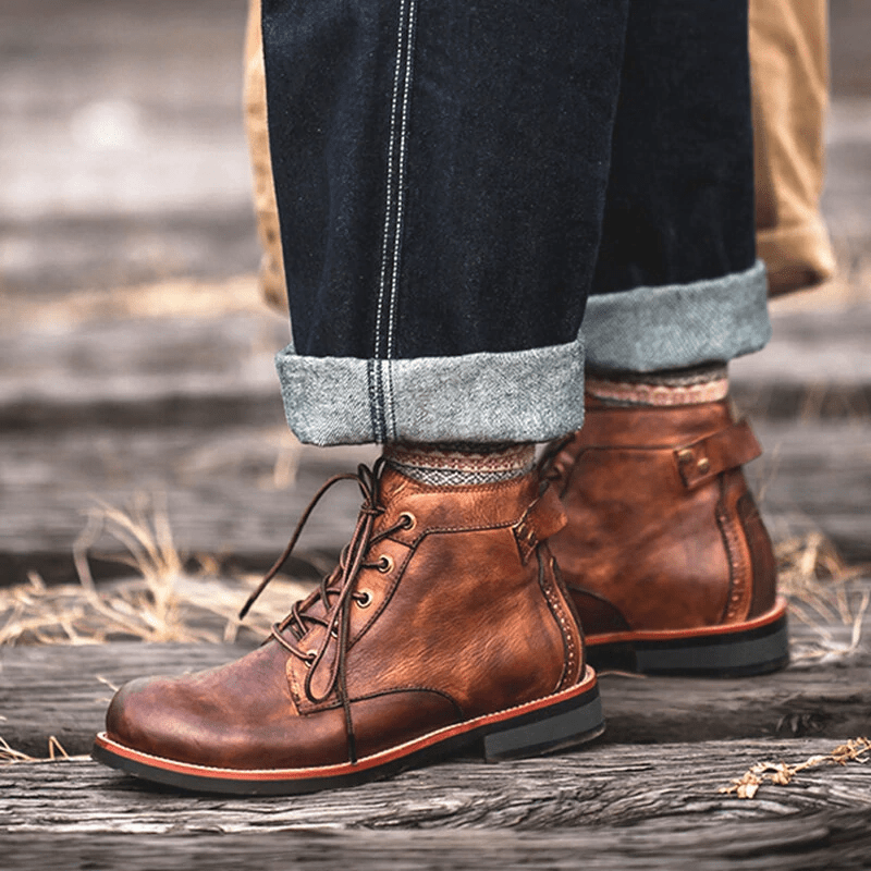 🔥Hot Sale🎁--40% OFF 🎉Mens Genuine Leather Waterproof Non-slip Arch Support Vintage Casual Boots