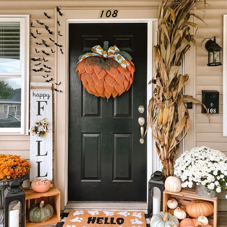 🍁 Farmhouse Pumpkin Wreath For Front Door