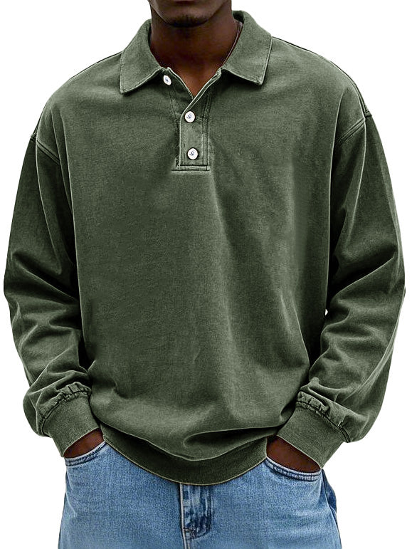 CLEARANCE SALE🔥 Men's Fashion Retro Washed Distressed Cotton Lapel Long Sleeve Polo Shirt