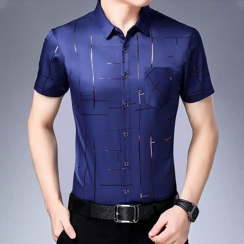 Men's Ice Silk Casual Bronzing Printed Shirt