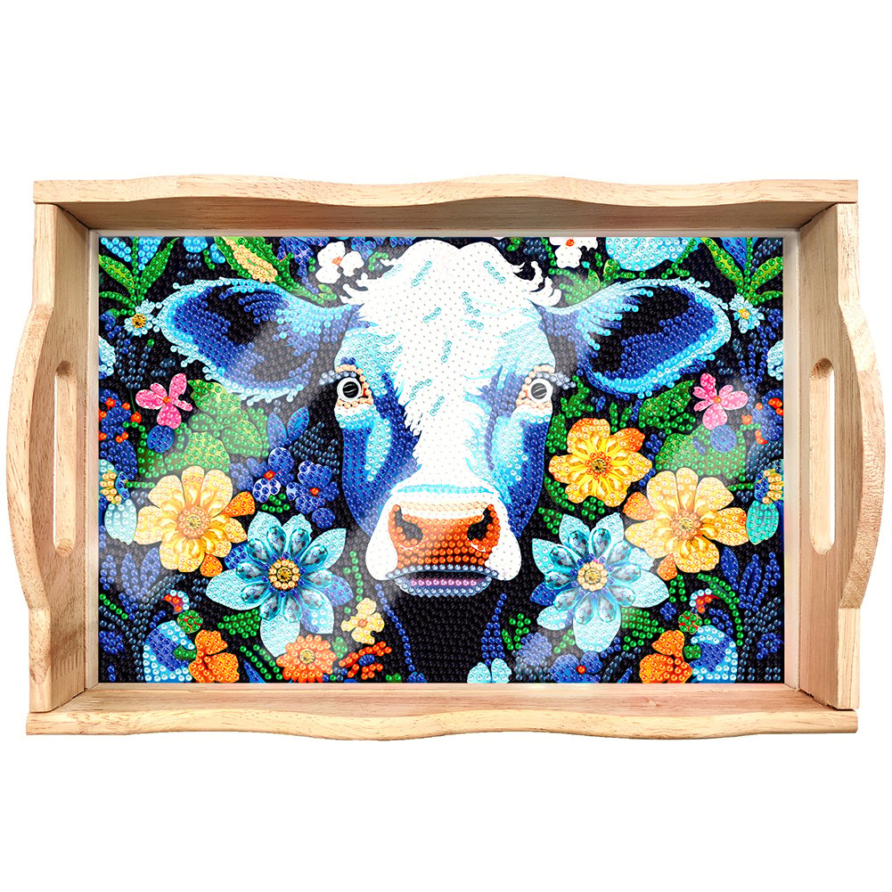 mamymarket™-DIY Diamond Painting Wooden Tray Food Tray with Handle Living Room Decoration Mandala Wooden Tray Kit