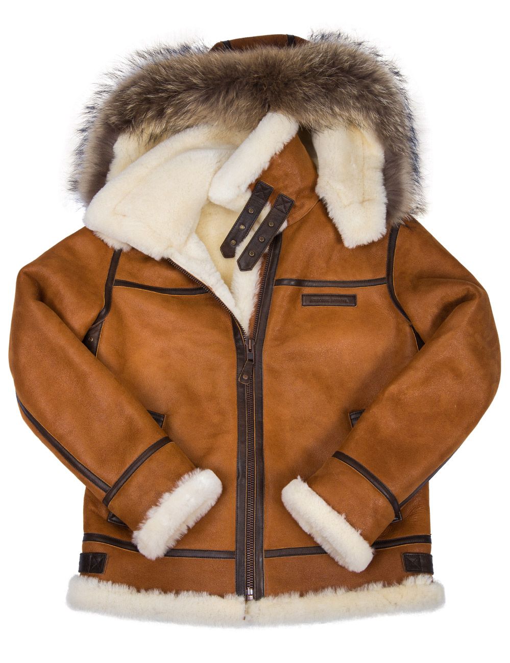 BOMBER B-3 SHEEPSKIN JACKET HOODED WHISKEY[FREE SHIPPING TODAY]