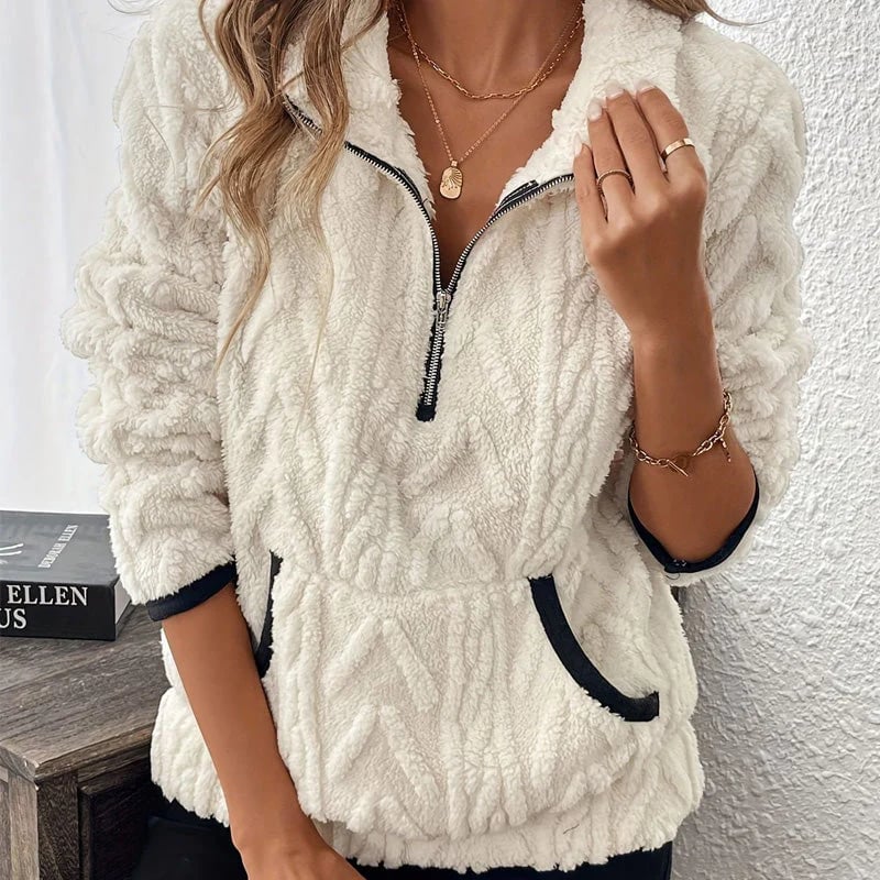 Cozy Fuzzy Half Zip Sweater With Slight Stretch main image 0