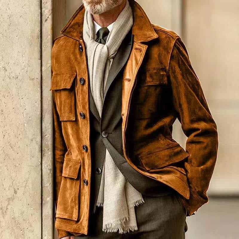 Men's Suede Multi-pocket Cropped Cargo Jacket