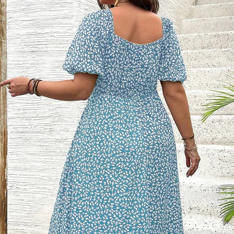 💗Plus Size Split Floral Print Boho Maxi Dress