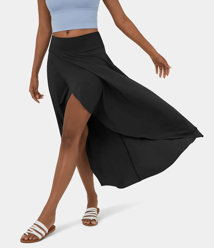 High Waisted High Low Ruffle 2-in-1 Flowy Quick Dry Casual Regular Maxi Skirt