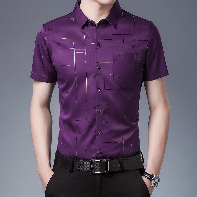 Men's Ice Silk Casual Bronzing Printed Shirt